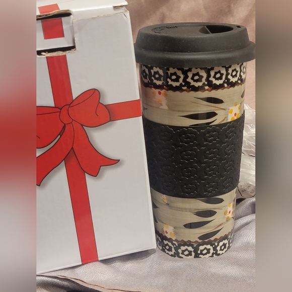 Temp-Tations by Tara Ceramic Old World 12oz Black Multi Travel Mug W/ Lid - Picture 6 of 9
